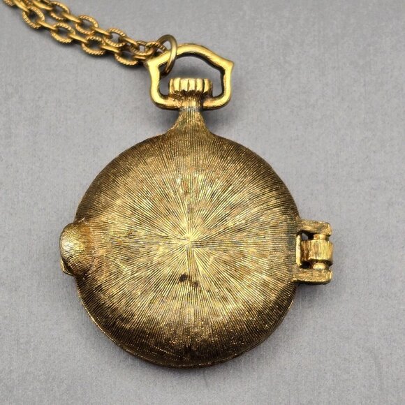 VTG Mary Chess Perfume Locket Necklace 23" Gold Tone Ornate Rhinestones 1960s - Picture 6 of 12